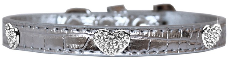 Croc Crystal Heart Dog Collar Silver Size 14